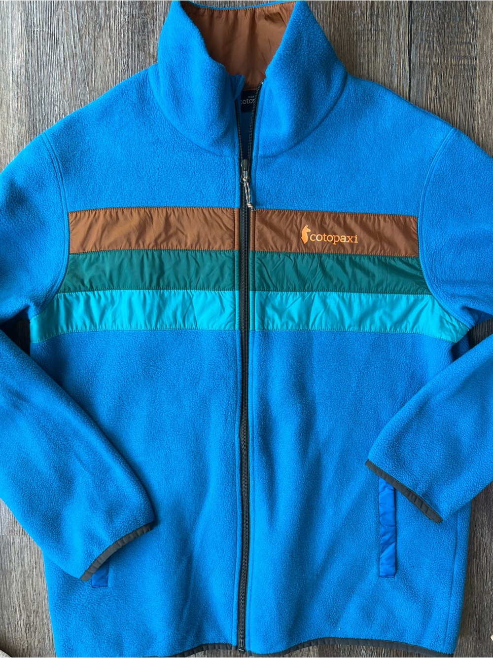 Cotopaxi Teca Fleece Jacket M/L Blue Brown Green Colorblock Full Zip Gorpcore